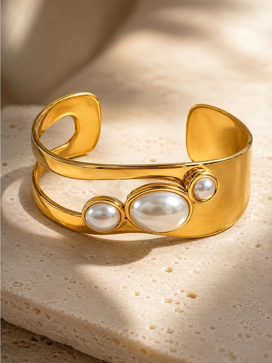 Anthropologie Jewelry - Vintage 18 K Gold plated Cuff Bracelet with Pearl Accents